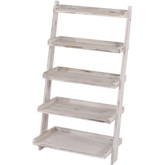 Hhg Scaffale portaoggetti decorativo shabby vintage legno paulonia 5 ripiani 38x64x119cm bianco