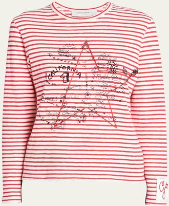 Golden Goose Striped Long-Sleeve T-Shirt w/ Embroidery