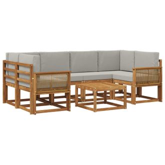 vidaXL Conjunto De Sof&aacute;s De Exterior 7 Pcs Natural Y Gris Claro Vidaxl