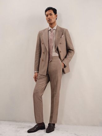 Reiss Brown Slim-fit Suit Trousers With Wool, 28