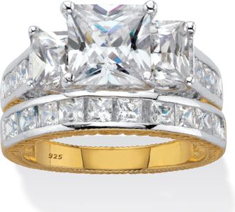 Palm Beach Jewelry 5.01 Cttw. Princess Cut CZ Gold-Plated Sterling Silver 2 Piece Bridal Ring Set
