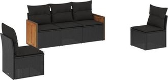 vidaXL Set De Muebles De Jard&iacute;n 5 Pzas Y Cojines Rat&aacute;n Sint&eacute;tico Negro Vidaxl