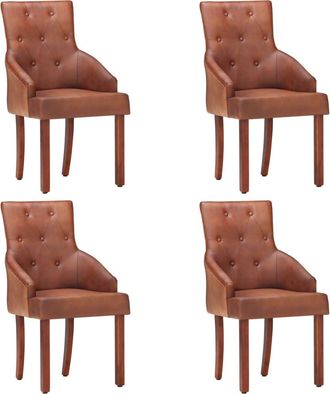 vidaXL Vidaxl - Sillas De Comedor 4 Unidades Cuero De Cabra Aut&eacute;ntico Marr&oacute;n