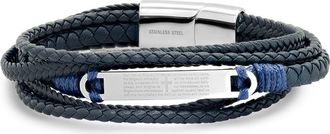 HMY Jewelry Mens Prayer Layered Braided Leather Bracelet in Black/Navy at Nordstrom Rack