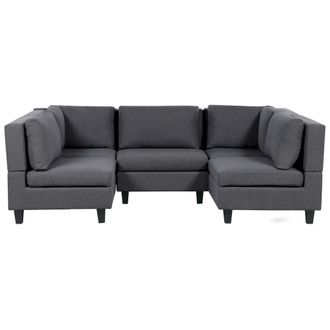 Beliani Sof&aacute; Modular Moderno 5 Plazas Tapizado Tela Poli&eacute;ster Respaldo Acolchado En Forma De U Gris Oscuro Unstad