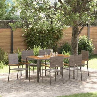 vidaXL Garden Dining Set 7 pcs Grey Poly Rattan vidaXL