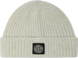 Stone Island Logo Patch Wol Baret Grijs - Heren - Hoeden - Grijs - ONE Size - Wol - Accessoires