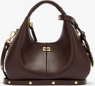 Ganni Brown Mini Hobo Bag Studs in
