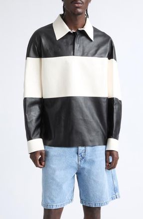 Givenchy Bicolor Long Sleeve Leather Polo in Black/ivory at Nordstrom, Size X-Large