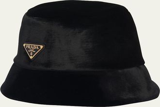 Prada Logo Velvet Bucket Hat