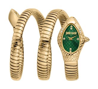 Just Cavalli Womens Snake Watch, Gold Color Case, Dark Green Dial, ColorStainless Steel Bracelet - Size 34.5 EU/IT