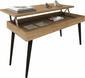 HOGAR 24 Hogar24 - ava Mesa Centro Elevable Madera Maciza Acabado Color Encerado y Negro