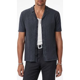 John Varvatos Nayeem Etching Print Organic Cotton Camp Shirt in Charcoal Heather at Nordstrom Rack, Size Xx-Large