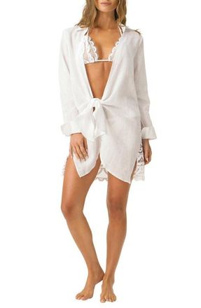 PQ Swim Millie Sheer Lace Back Cover-Up Tunic in Waterlily at Nordstrom, Size X-Small