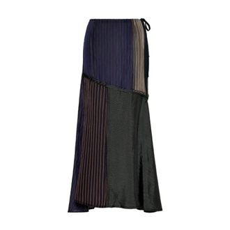 Maison Margiela Patchwork Long Skirt - female - Maison Margiela - Maxi Skirts - Blue - S - Skirts