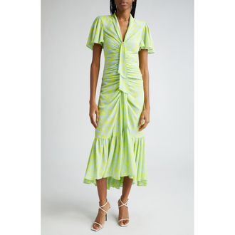 Cinq &agrave; Sept Peeta Ruched High-Low Midi Dress in Serene Sky/Fres at Nordstrom Rack, Size 12