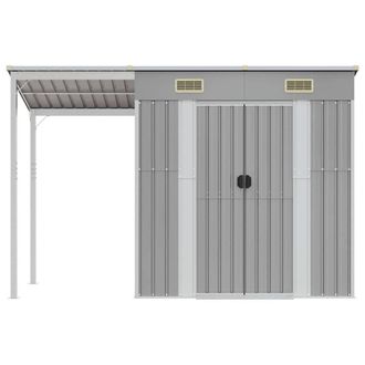 Berkfield Home Garden Shed with Extended Roof Light Grey 277x110.5x181 cm Steel