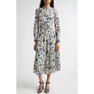 Ulla Johnson Laurentine Floral Print Long Sleeve Dress in Porcelain at Nordstrom, Size 6