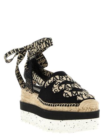 Stella McCartney Logo-Ankle-Strap Cotton Espadrille Flat - Black