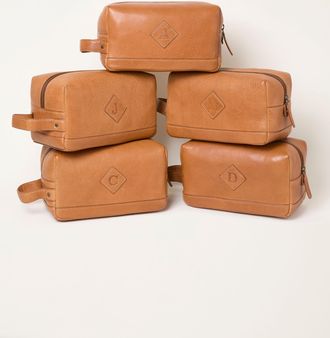 Fat Face FatFace Tan Brown Alphabet Leather Wash Bag