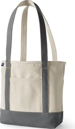 Lands End Lands End Canvas Open Top Tote Bag Regular & Long Handle Carry All - Stylish for Work Travel Beach Errands Great Gift in Natural/silver