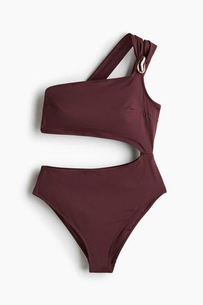 H&M Padded-cup One-shoulder Swimsuit in Dark Brown at Nordstrom, Size X-Large