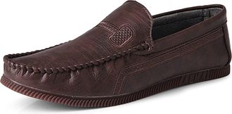 Generic Mens Loafers PU Round Toe Stitching Details Slip Resistant Anti-Slip Lightweight Driving Prom Slip-on(Brown,6.5 UK)