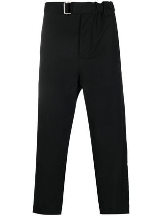 OAMC belted-waist straight trousers - men - Cotton/Cupro/Wool - L - Black