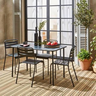 Sweeek 4-seater Rectangular Steel Garden Table Set With Chairs in Grey