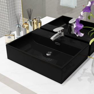 vidaXL Lavandino con Foro Rubinetto in Ceramica Nero 51,5x38,5x15 cm - Vidaxl