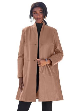 Jessica London Leather Swing Coat in Creamy Mocha at Nordstrom, Size 32