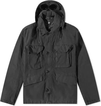 C.P. Company Light Jackets, male, Black, Size: L Rubber Goggle Jacket with Detachable Hood