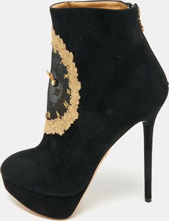 Charlotte Olympia Black Suede On Time Platform Ankle Boots