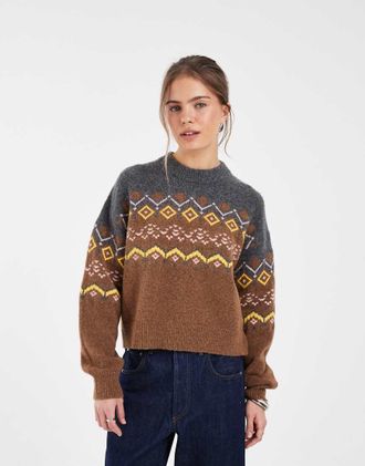 Levi's Charlotte maglione lavorato a maglia motivo Fair Isle in cammello-Blu