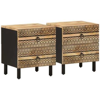 vidaXL Comodini 2pz Neri 40x33,5x46 cm Legno Massello Mango Grezzo - Vidaxl