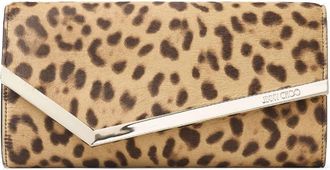 Jimmy Choo London Emmie clutch bag - women - Silk/Calf Hair/EcoVero Viscose (LENZING)/Brass - One Size - Neutrals