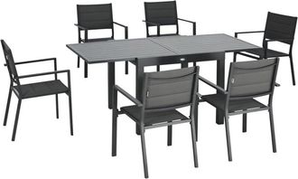 OUTSUNNY Conjunto muebles de jardín 7 piezas juego de comedor exterior con mesa extensible y 6 sillas apilables marco de aluminio 90-180x89x74 cm - Outsunny