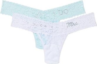Hanky Panky I Do Mrs Box Set Low Rise Thong 2-Pack Womens Underwear Celeste/White, Nylon
