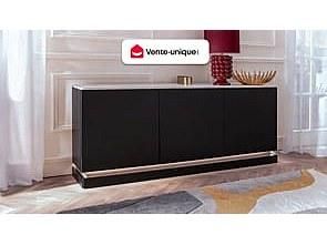 Vente-Unique Credenza 3 ante con LED in MDF Nero ed effetto marmo Bianco - DEVIKA di Pascal MORABITO