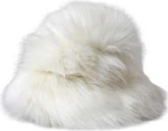 Dolce & Gabbana White Acrylic Fur Womens Bucket Hat Modacrylic Polyester