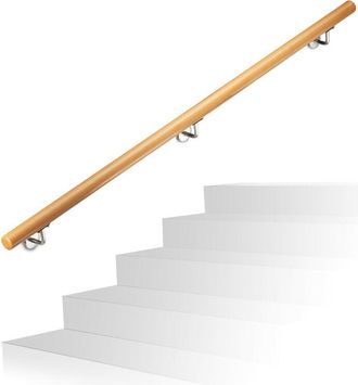 Relaxdays Relaxdays - Pasamanos Escalera R&uacute;stica Con Soportes, Madera De Haya, Natural, 150 Cm