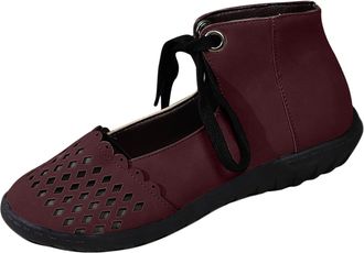 Generic Flat Shoes for Women Breathable Hollow Flats Solid Color Stylish Lightweight Lace Up Non-Slip Comfortable Walking Shoes Outdoor Leisure