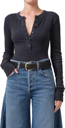 Citizens Of Humanity Varra Long Sleeve Henley in Charcoal Mineral at Nordstrom, Size X-Small