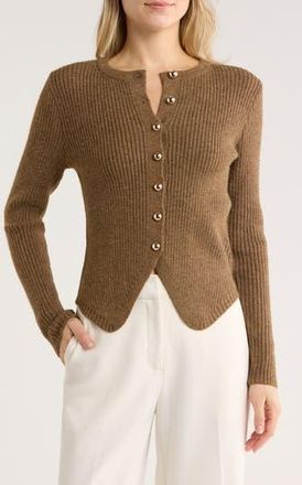 Elodie Cutaway Rib Cardigan in Dark Olive at Nordstrom Rack, Size Medium