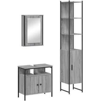 vidaXL Vidaxl - Set De Muebles De Ba&ntilde;o 3 Pzas Madera Contrachapada Gris Sonoma