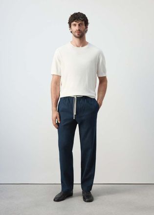 Mango Pantaloni relaxed-fit misto cotone lino navy - Uomo - 44 - MANGO MAN