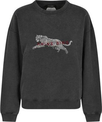 Anine Bing Hoodies & sweatvesten, Dames, Zwart, S, Katoen, Spencer Sweatshirt Leopard