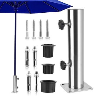 OEM Base Universal Ajustable Para Sombrilla: Base Con 8 Puntas De Acero Para Losas De Granito, Hierro Y Cemento. Tubo Universal De Acero Inoxidable