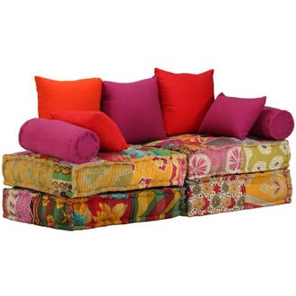 vidaXL Pouf Modulare a 2 Posti in Tessuto Patchwork - Vidaxl