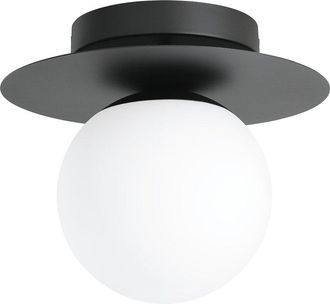 Eglo Eglo Arenales 1 Light Ceiling Light With Structured Black Finish & White Glass Shade
